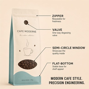 Sacchetto per Caffè in Grani con Finestra Semicircolare e Valvola, Antiumidità, in Mylar, Color Crema <span class=keywords><strong>Teal</strong></span> e Rosa Antico, da 250g, 500g, 1kg - Product Image 5