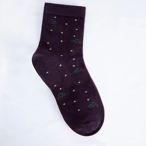 Women Breathable Mid-Calf Socks Polka Dot Plants And Flowers Design For Middle Aged Autumn Winter Casual Wear - Product Image 5