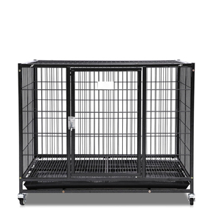 Jaula para Perros Resistente, Grande, Metálica, Apilable, Plegable, con Recubrimiento en Polvo, Diseño Animal, con Ruedas y Tapete Azul Extraíble - Product Image 1