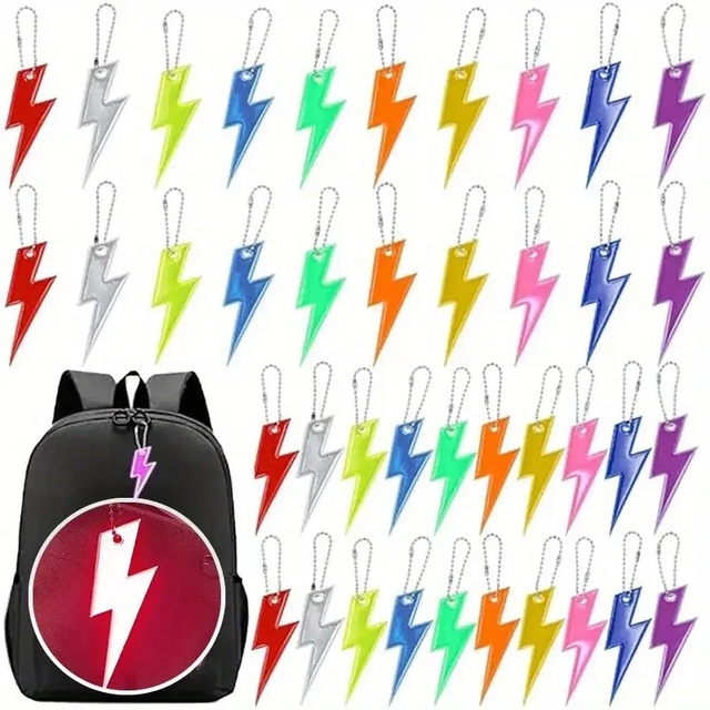 13-color Reflective PVC lightning Pendant Backpack Decoration Keychain Night-time Accessory Hanging Chain Safety Warning Sign