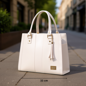 Sac à main pour femme Fana Aisha M3701 blanc 33 cm, design classique avec pompon, usage quotidien - Product Image 2