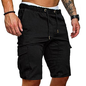 Shorts cargo décontractés pour homme, taille mi-haute, en tissu peigné respirant, avec motif uni et logo frontal - Product Image 1