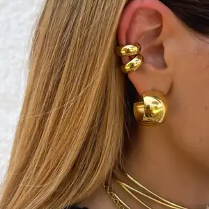 Täglicher Nasenring Ohr Ins Stil Einfache Edelstahl 18 Karat Gold platte Manschetten ohrringe für Frauen
