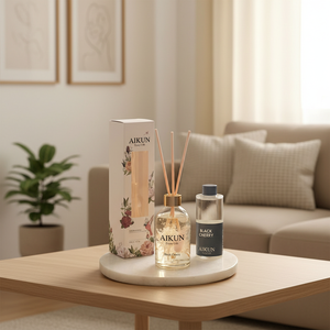 Aikun OEM ODM Luxury 100ml Floral <b>Box</b> Rose Cherry IP12 <b>Clear</b> Round Glass Reed Diffuser Aroma <b>Gift</b> Set For Living Room Hotel - Product Image 1