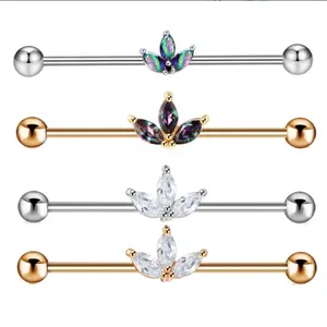 Gaby neue Modeschmuck Ohrringe 14G industrielle Lang hantel Piercing Blume Design Edelstahl Ohr Piercing Schmuck