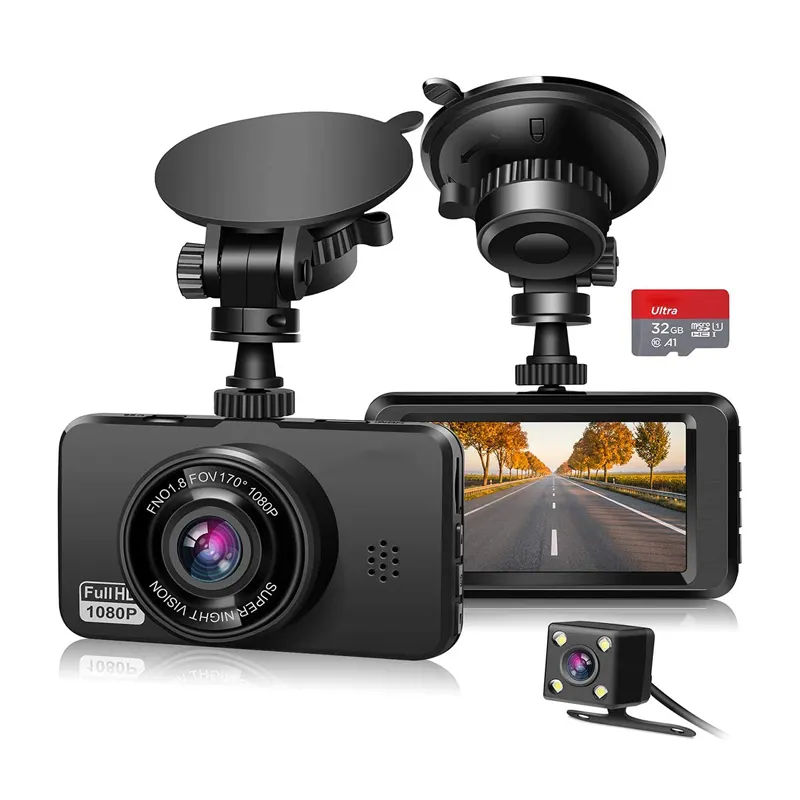 كاميرا داش بشاشة LCD 3 بوصة للسيارة ذات عدسة مزدوجة 1080P بسعر المصنع مسجل فيديو بدقة عالية بالكامل بصندوق تسجيل السيارة