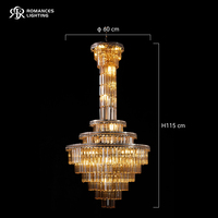 Lámpara Colgante de Lujo Personalizada de Múltiples Niveles, de Metal con Revestimiento de Hielo y Cristal, para Vestíbulo de Hotel, Salón de Bodas, Decoración de Eventos