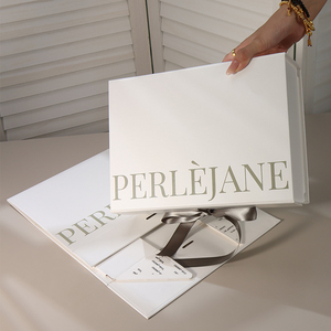 Luxury <b>White</b> Foldable Paperboard <b>Gift</b> <b>Box</b> with Magnetic Closure Matt Lamination Embossing Hand Knot Satin Ribbon Packaging - Product Image 2