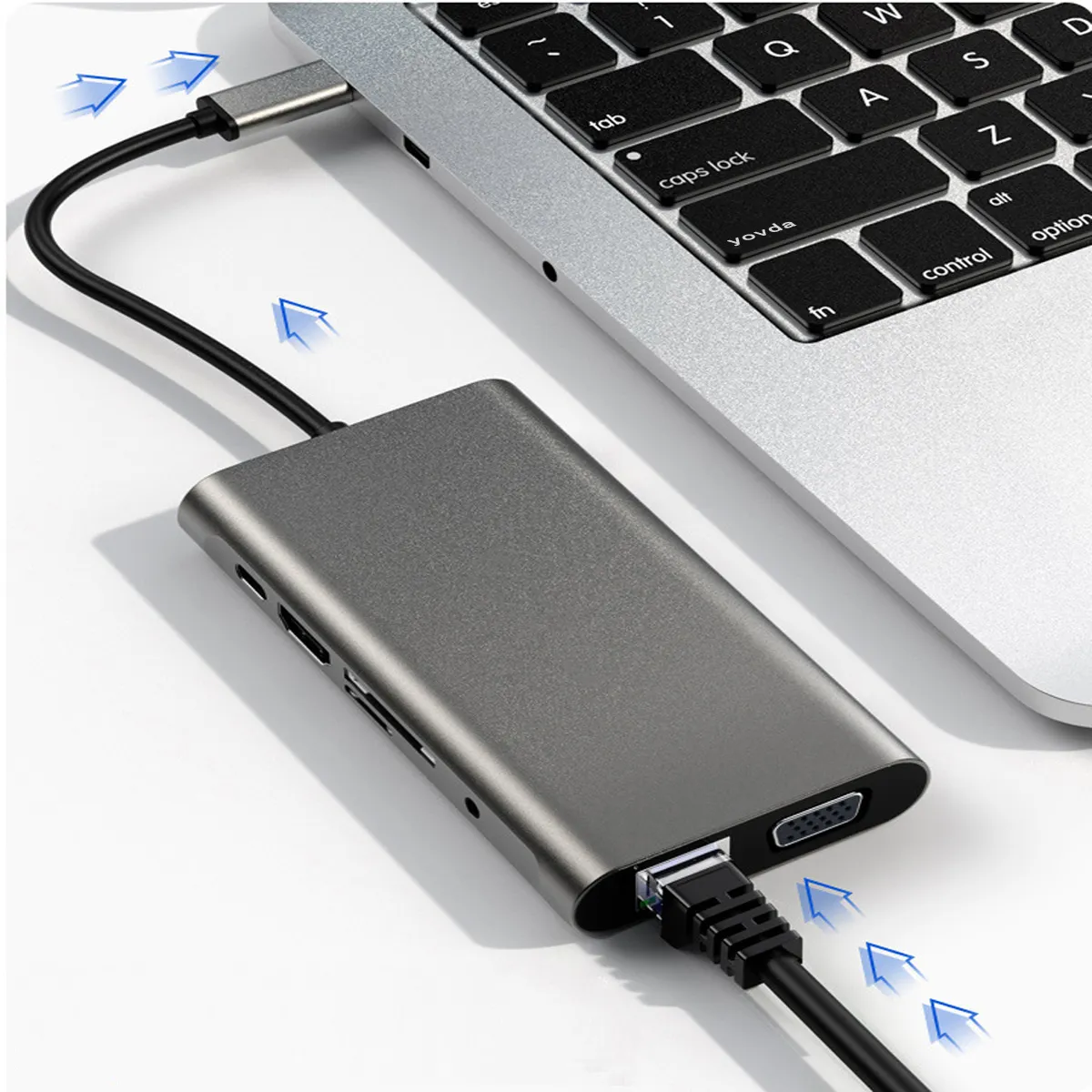 Adaptador de porta de carga 10 em 1 para macbook pro, mini base usb c para laptop e mac