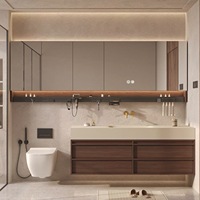 Set Meja Rias Kamar Mandi Modern Mid-Century Kustom, Wastafel Terintegrasi Sintered Stone Hot-Bent, Kabinet Toilet & Wastafel Terpadu