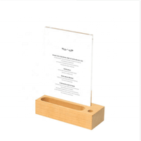 Exhibidor de Acrílico Transparente de Doble Cara con Base de Madera, Soporte de Exhibición de Menú de Mesa de Madera para Restaurantes, Hoteles, Tiendas