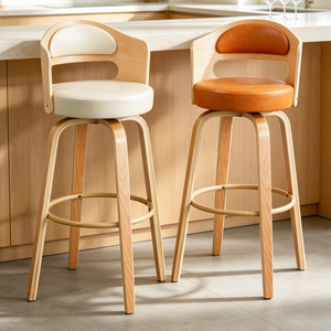 Tabourets de <span class=keywords><strong>bar</strong></span> pivotants avec dossier, style nordique, antique, rétro, rustique, moderne, en cuir et <span class=keywords><strong>bois</strong></span>, de luxe, pour comptoir de maison - Product Image 2