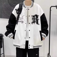 Veste universitaire unisexe en polyester, à blocs de couleur, à manches longues, avec imprimé lettres, boutonnée, style baseball, décontractée, coupe ample, streetwear