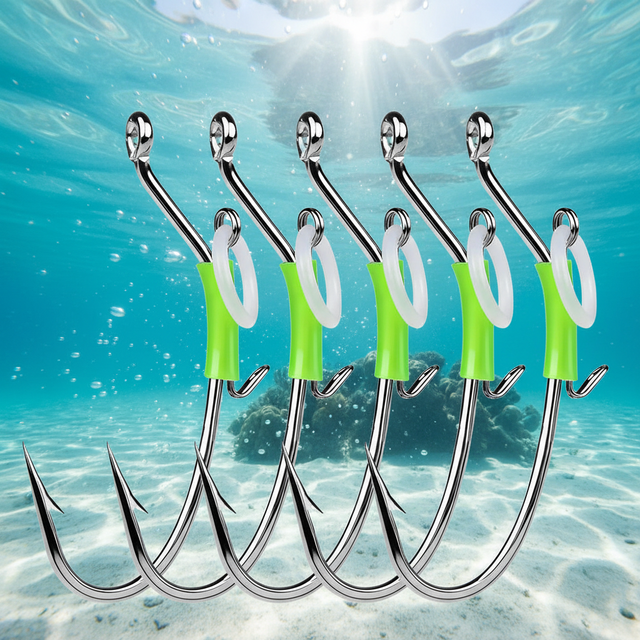 Ultra Bright High Carbon Steel Glow Shrimp Luminous Fishing Hooks for Saltwater Freshwater Durable Long Lasting Bait Hooks