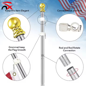 Vente en gros de mât de drapeau de 6 pieds en aluminium robuste de construction tournante mât de drapeau mural extérieur de 6 pieds <span class=keywords><strong>pour</strong></span> drapeau de maison - Product Image 5