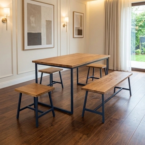 Ensemble de salle à manger en bois massif comprenant une banquette robuste et des chaises assorties, alliant charme rustique et design moderne. - Product Image 4
