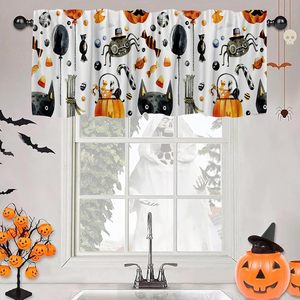 Cortinas Decorativas para Ventana de Cocina con Diseño de Gato Negro de Halloween, Calabaza, Sombrero de Bruja y Escoba, Personalizables - Product Image 3