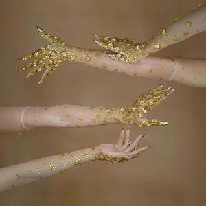 SS077 Gants longs pour femmes pour boîte de nuit, soirée de gala, <span class=keywords><strong>chanteuse</strong></span>, scène, danse latine, accessoires, strass, longs ongles pour mariages, fêtes - Product Image 3