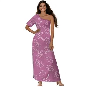 Vestido de Verano Floral Exclusivo Personalizado Polinesio Lavable de Manga Corta Maxi con Hombros Descubiertos y Abertura para Mujer al por Mayor - Product Image 2