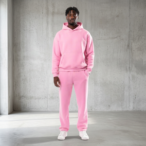 Men <b>Pink</b> Hooded <b>Sweatshirt</b> Tracksuit Set Casual Solid Pullover Hoodie with Sweatpants Two Piece - Product Image 5
