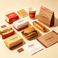 Boîte à hamburger en papier rigide jetable écologique, logo personnalisé, impression flexo offset, emballage pour la vente à emporter, restauration rapide, collations