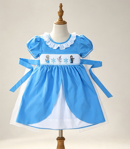 Girls Hand Smocked Princess Costume <b>Dress</b> <b>Fairytale</b> Character Embroidery Ruffle Collar Toddler Party Outfit - Product Image 5