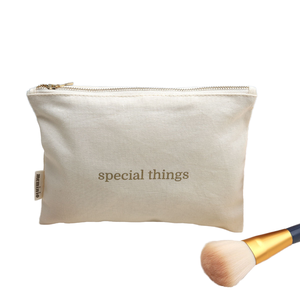 Beena's Canvas Cosmetic Bag Small Zipper Closure Reusable Water Resistant Durable Portable <b>Makeup</b> Pouch Minimalist Style - Product Image 1