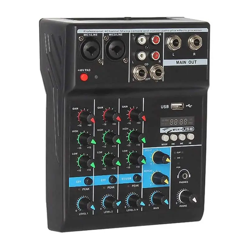 Consola de mezcla de sonido de 4 canales, equipo de mezclador compacto portátil BT