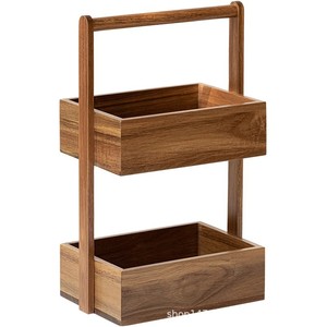 Étagère de rangement double couche en bois massif, organisateur de cuisine multifonctionnel, panier à fruits et collations sur comptoir, autoportant, minimaliste - Product Image 4