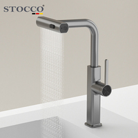 Robinet de cuisine extractible STOCCO gris anthracite moderne, 3 modes cascade et pluie, mitigeur d'évier en laiton massif