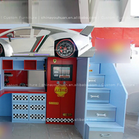 Lit en forme de voiture multifonctionnel et élégant pour garçons, personnalisation complète pour les chambres d'enfants, avec bureau en dessous, lit mezzanine avec bureau