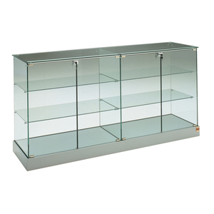 Vitrine de comptoir Htz 185 cm de large, 90 cm de haut, gris clair, avec portes à charnières verrouillables et étagères - Product Image 1