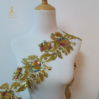 Garniture de broderie en dentelle jaune Goldenha perle de paillettes faite à la main strass bas prix bon prix tissu de dentelle blanc et or