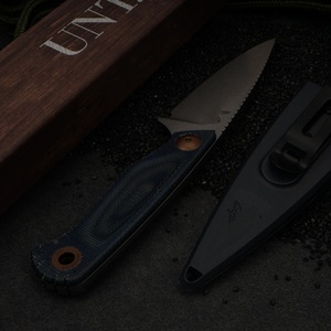 Cuchillo de hoja fija HUNT BM203 de acero inoxidable con punta de caída y borde serrado, mango de micarta, cuchillo de supervivencia para camping, compatible con OEM y ODM - Product Image 2