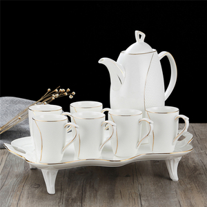 Factory Export Ceramic Gold Rim Kettle Water Set 1 Pot 6 <b>Cups</b> Porcelain Tea Set Water Pot Set - Product Image 4