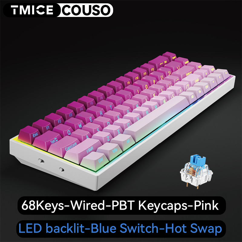 68 touches - Remplaçables à chaud - Filaire - Switch bleu - Rose