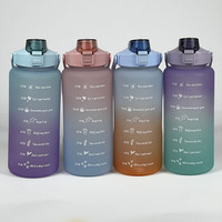 Bouteille d'eau de sport de grande capacité de 2 litres de couleur dégradée bouteille de voyage en plastique givré 2000ML bouteille à boire