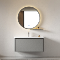 Meuble-lavabo de salle de bain de luxe italien, sans poignée, à porte unique, étanche, avec vasque flottante, armoire de rangement minimaliste pour hôtels et maisons.