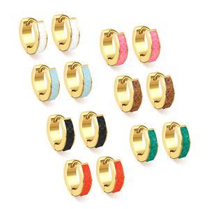 Classic Women 18k Gold Plated Jewelry Waterproof Geometric Stainless Steel <b>Earrings</b> Wholesale <b>Opal</b> Inlay huggies Hoops Earings - Product Image 3