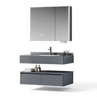 Ensemble de meuble-lavabo de salle de bain mural moderne avec éclairage LED résistant à l'eau, lavabo en céramique, surface laquée, miroir intelligent pour villa