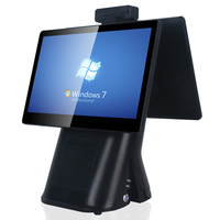 Hongkai Model 566 Windows/Android 7.1 Layar Sentuh Kapasitif 15.6 inci Terminal POS All-in-One Restoran Layar Ganda Thermal