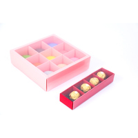 Prêt à Expédier Rose 9 Pièces Emballage de Chocolat Sucré Dessert Boîte à Biscuits Chocolat Macaron Biscuit Pâtisserie Boîte à Couvercle Transparent