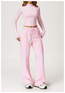 Ensemble de vêtements de sport pour femmes, automne-<span class=keywords><strong>hiver</strong></span>, haut à col haut à manches longues, pantalon de survêtement à jambes larges, vêtements de fitness, vêtements de course, logo personnalisé - Product Image 5
