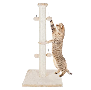 Modern basit krem kedi ağacı kulesi Sisal kayış asılı top yavru kedi ile lüks temel kedi tırmalama sütunu tırmalama sütunu - Product Image 1