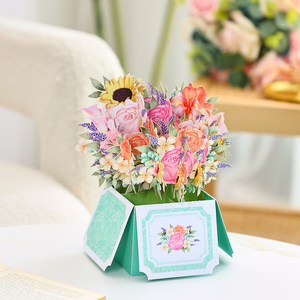 Lovely 3d <strong>Thinking</strong> of <strong>You</strong> Thank <strong>You</strong> Sunflower Bouquet Pop up Flower Greeting Card - Product Image 4