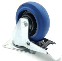 Roue pivotante en caoutchouc bleu élastique avec roulement à billes en nylon, diamètre 100 mm (4 pouces), dimensions de montage européennes