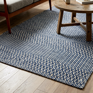 Alfombra Tejida a Mano de Lana, Diseño Geométrico Azul, Alfombra Kilim Hecha a Mano, Alfombra Moderna para Sala de Estar - Product Image 1