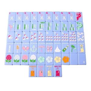 Set Mahjong Koleksi Musim Panas Bernuansa Nautikal Biru Debu Matte Seni Liburan Pantai Tropis Ubin Permainan Mahjong Amerika - Product Image 6