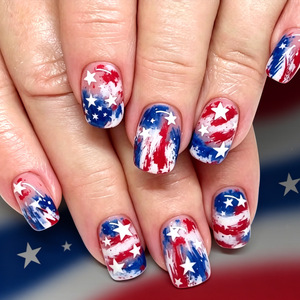 Independence Day Short square Press <strong>Nail</strong> Tips <strong>Red</strong> Blue White Splatter-style Star Graffiti <strong>Designs</strong> American Vintage 24 Pieces - Product Image 1