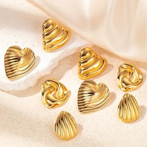 ลายเส้นเรขาคณิตแบบมีพื้นผิว, ต่างหูรูปงู, ต่างหูทรงสี่เหลี่ยมสำหรับผู้หญิง ชุบทอง 18K สแตนเลสสตีล - Product Image 1